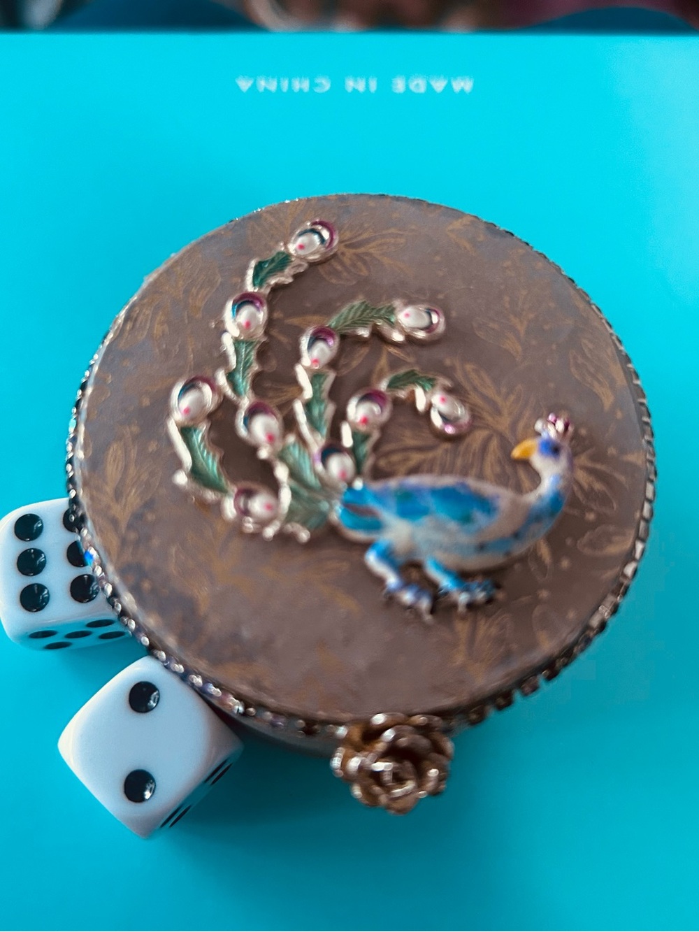 MahJong Dice Dish/ Box with Peacock  a fun way to holds your dice during play